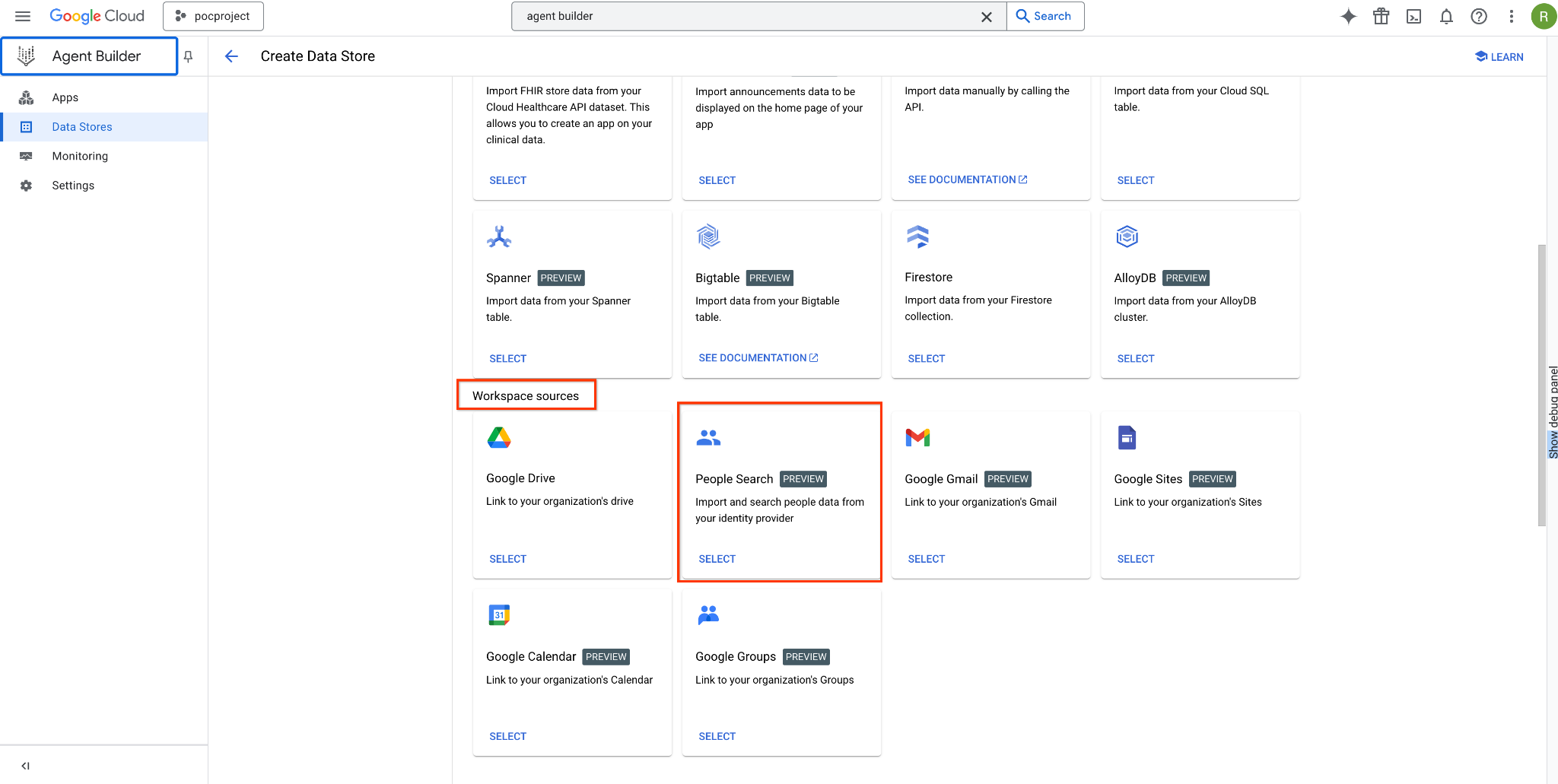 Select the People Search data store.