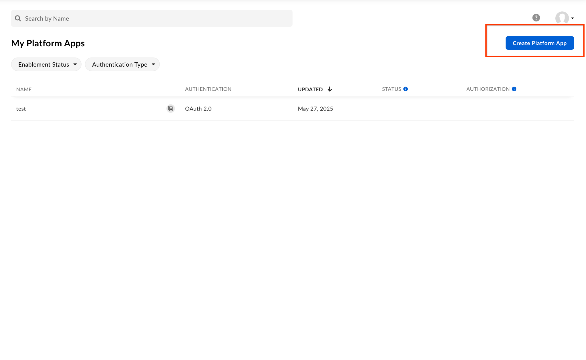 Create a new Platform App