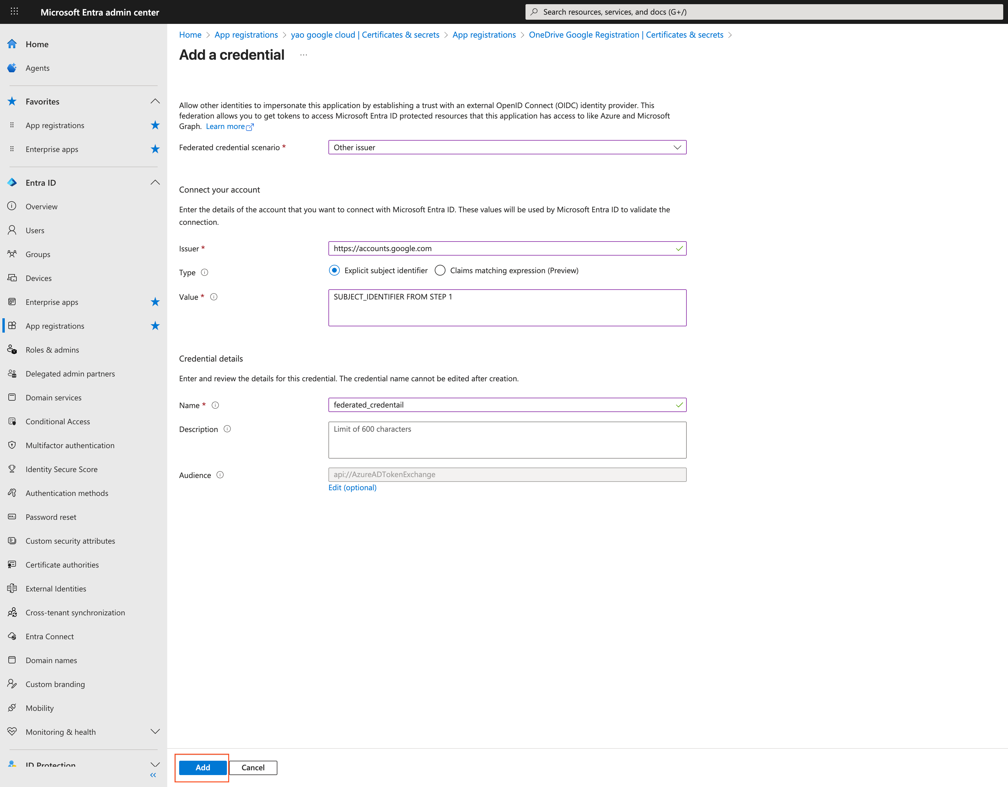 Connect your Google Account to Microsoft Entra ID