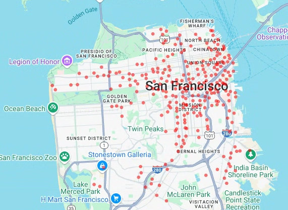 The rendered scatter plot of bike share stations.