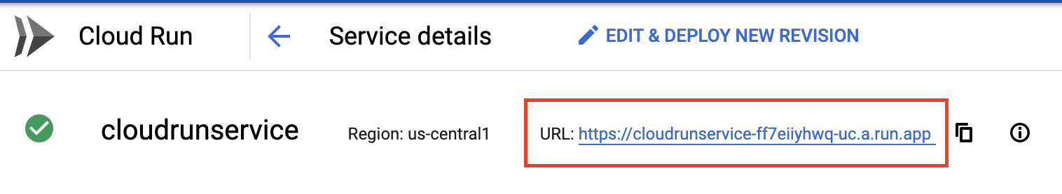 Screenshot della pagina dei dettagli del servizio Cloud Run