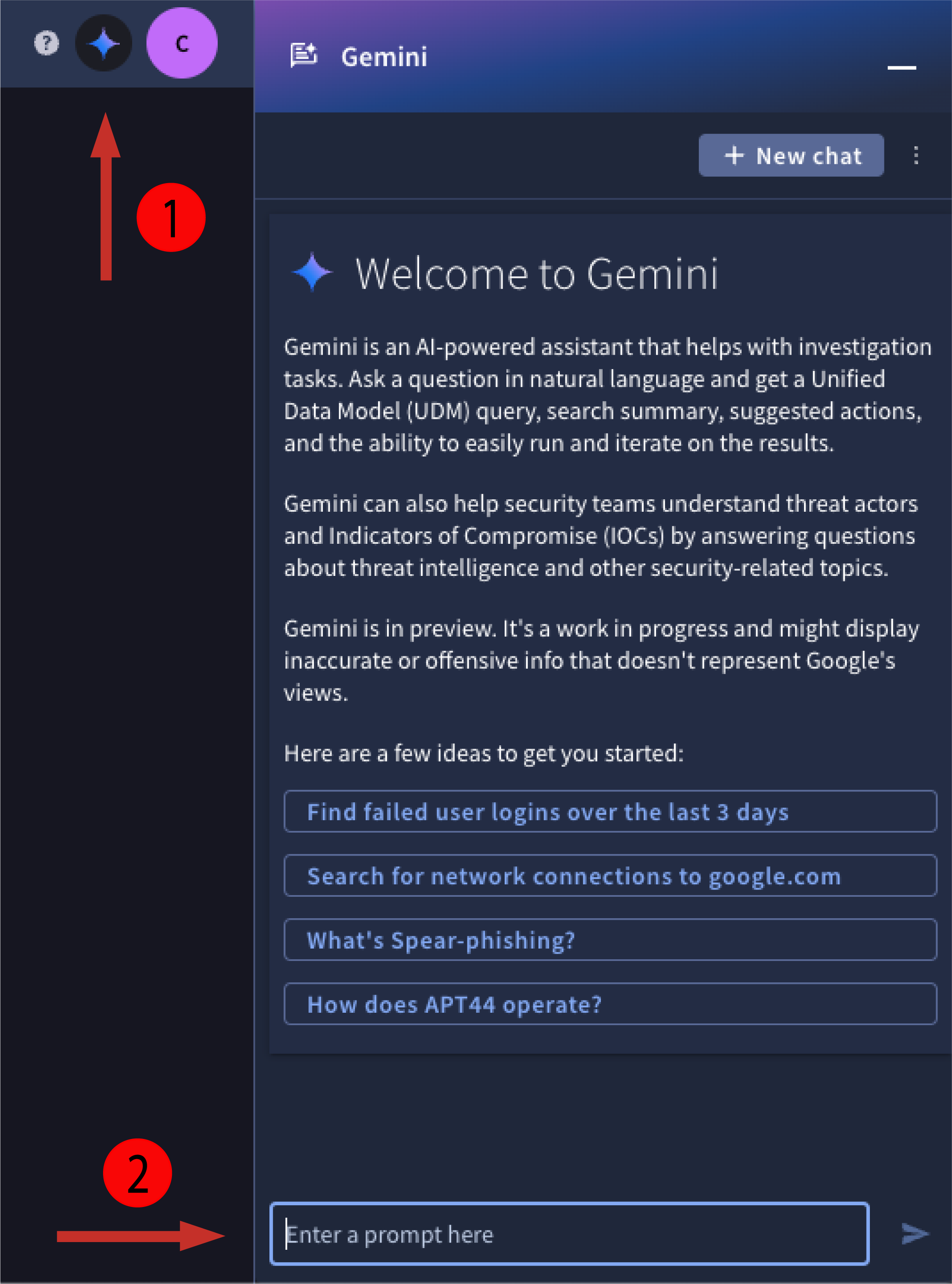 開啟 Gemini 窗格並輸入提示