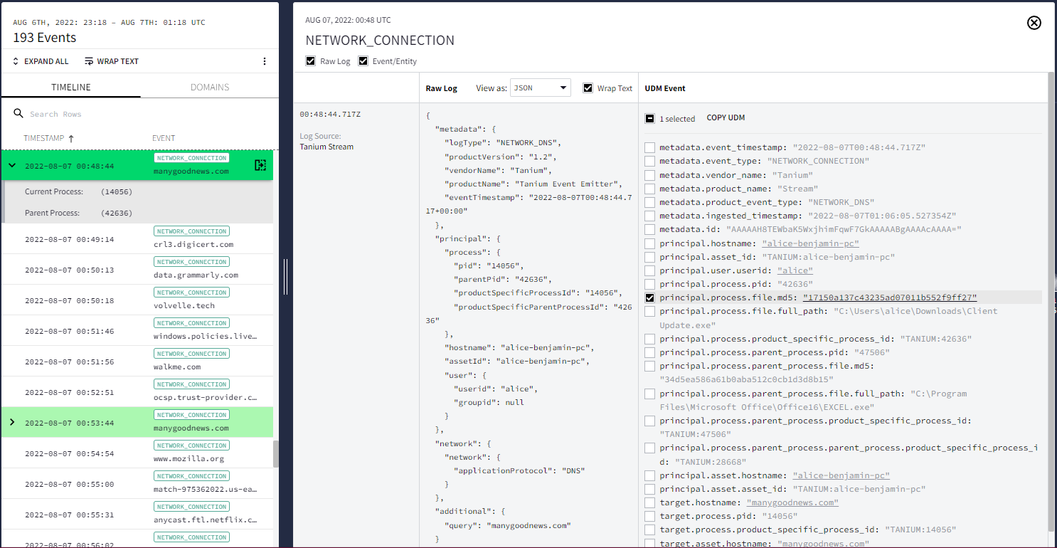 Selecting an Event in Asset View