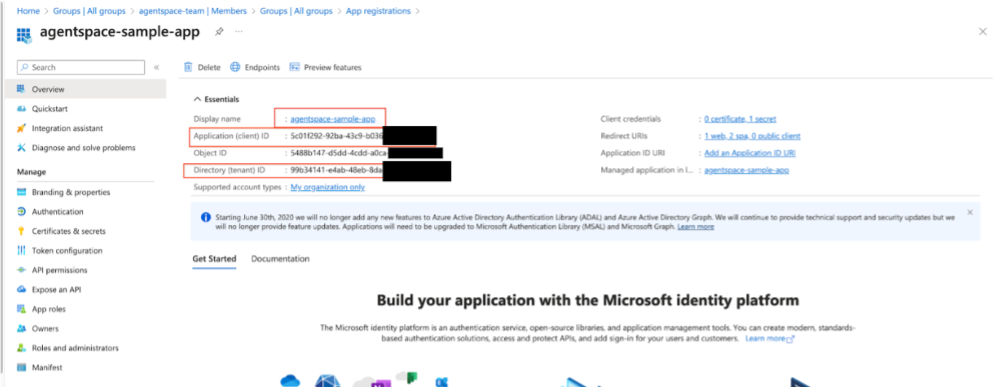 Résumé de la page d'informations sur l'application
