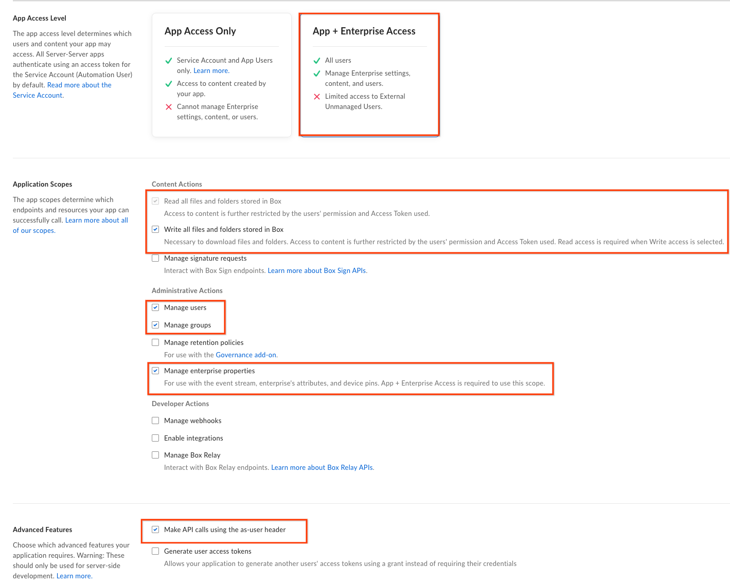 Configurare l'app Box