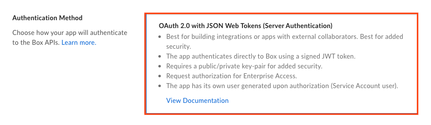 Sélectionnez "Authentification du serveur (avec JWT)".