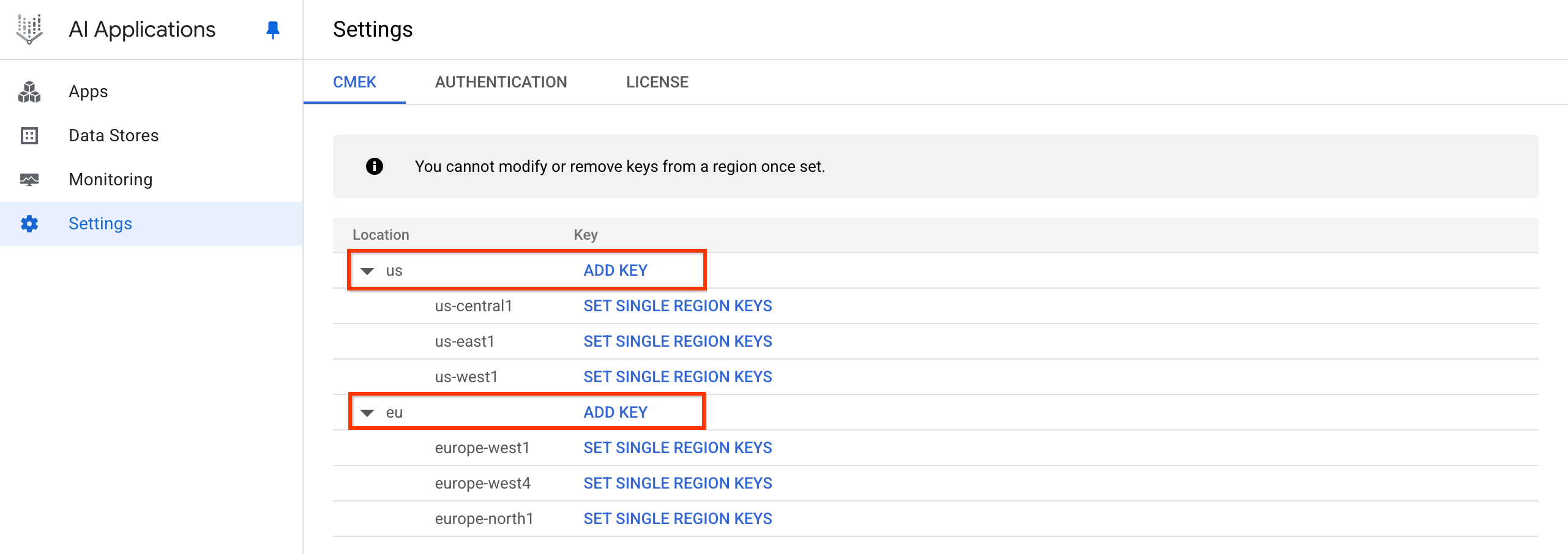 点击某个位置对应的“添加密钥”。