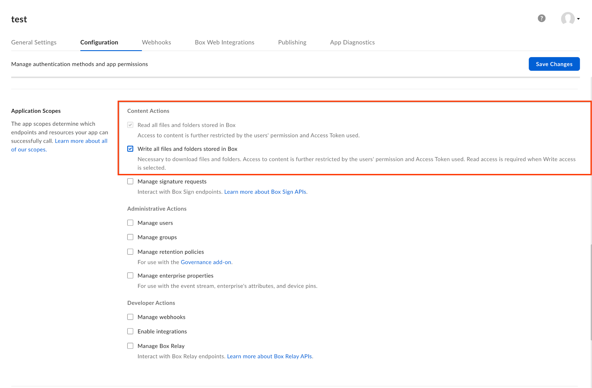 Sélectionnez les niveaux d'accès requis.