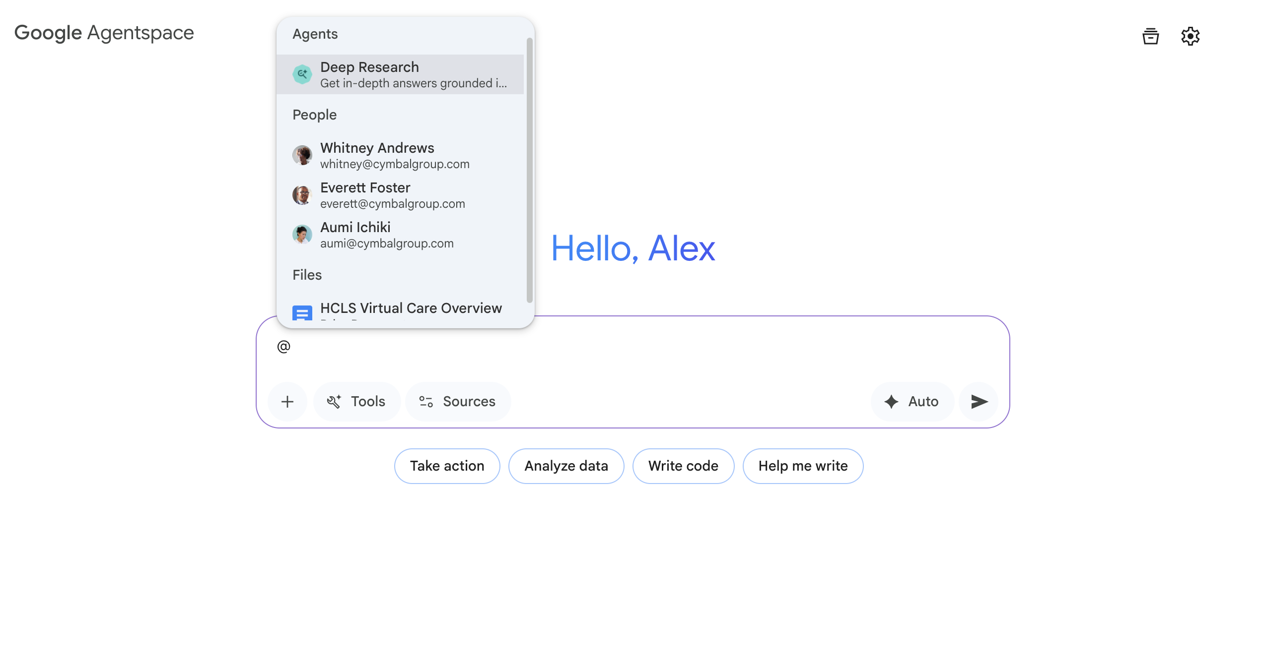 Mention agents, people, or files in the chat