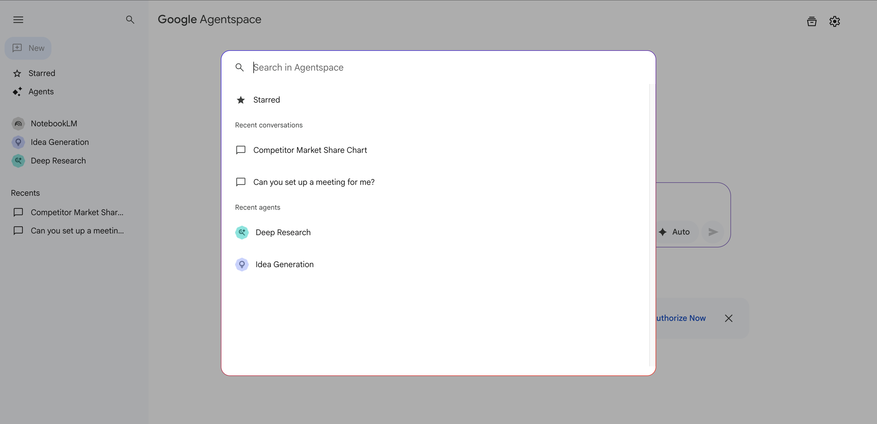 Search your Agentspace chats and uploaded files