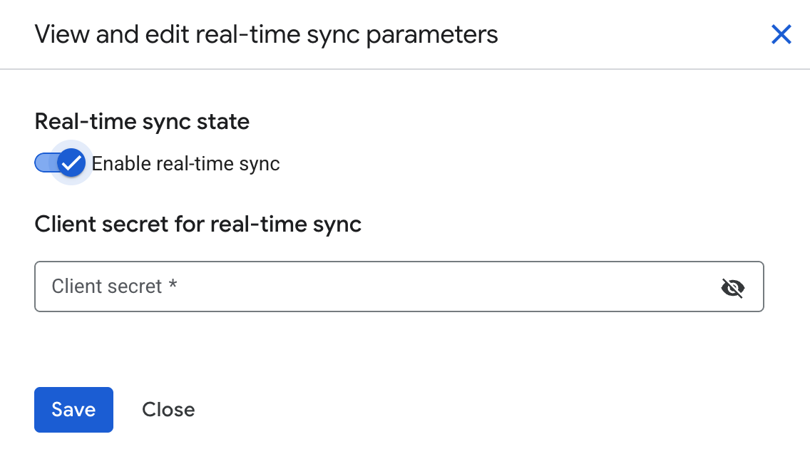 Enable real-time sync and provide a client secret