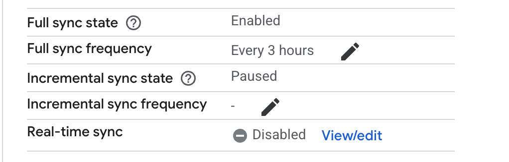 View and edit real-time sync settings