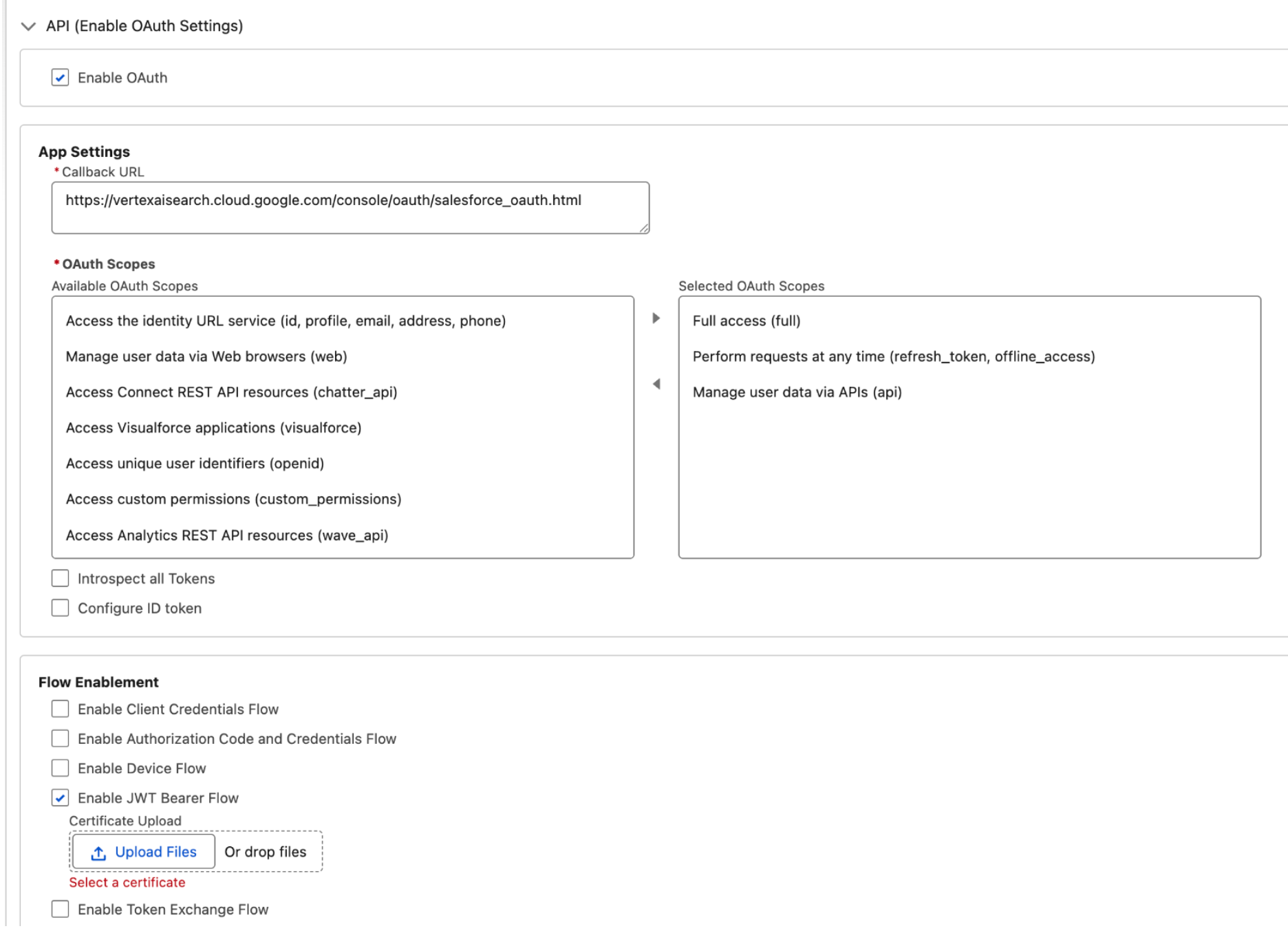 Enable OAuth settings- OAuth2 JWT token