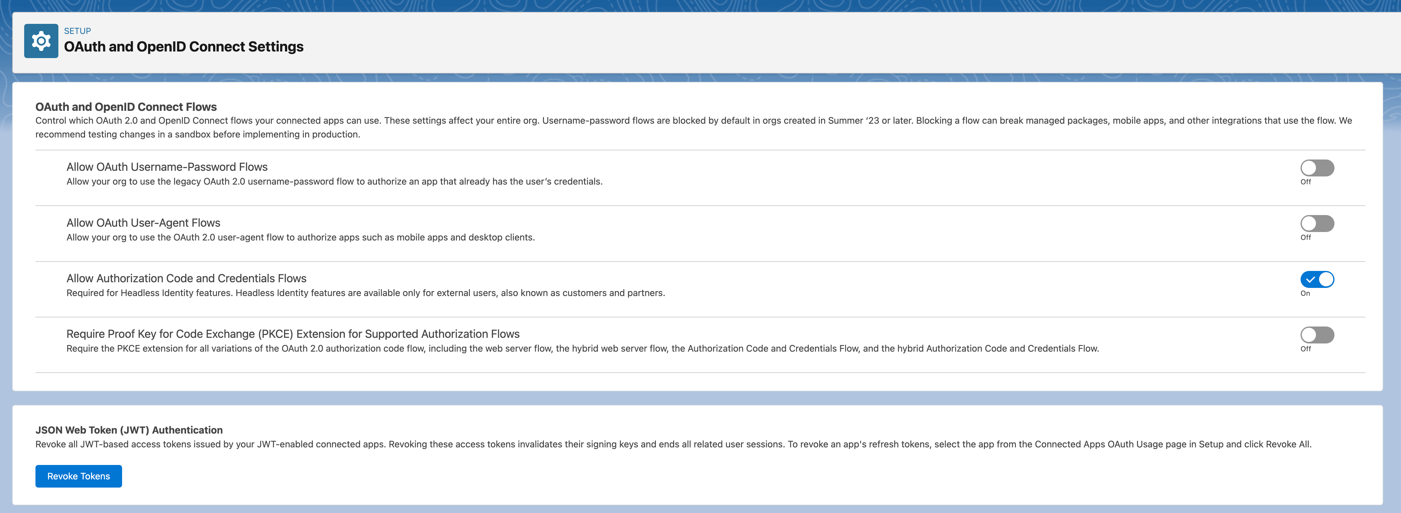 Set OAuth and openID connect settings