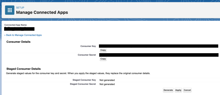 Copy the consumer key and secret