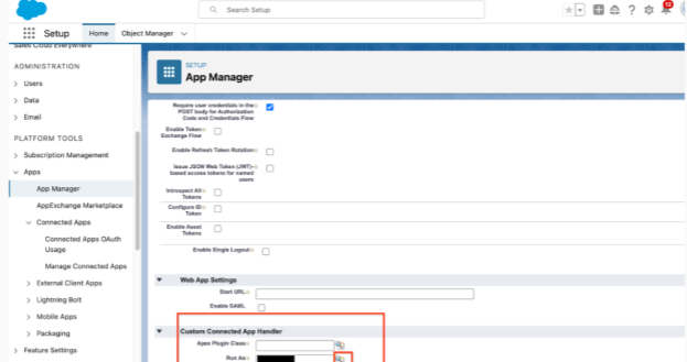 Specify Run as in Custom connected app handler