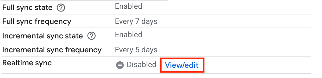 View and edit real-time sync settings