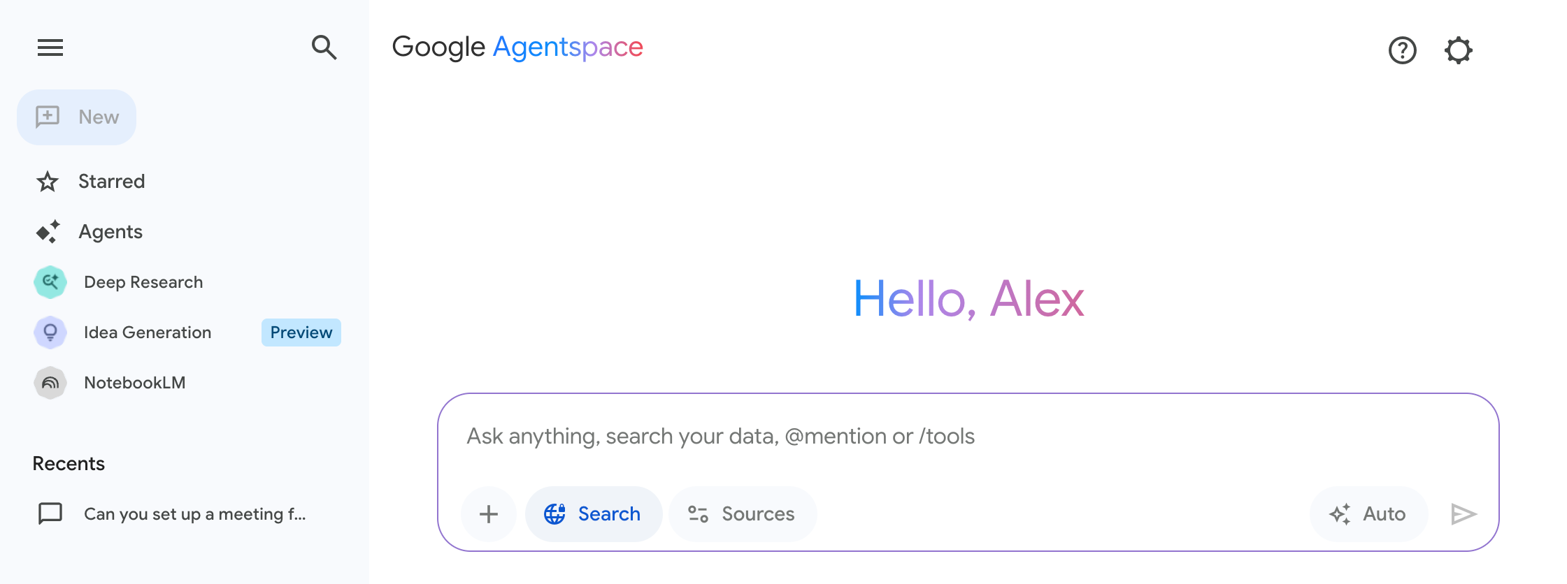 Google Agentspace home screen.