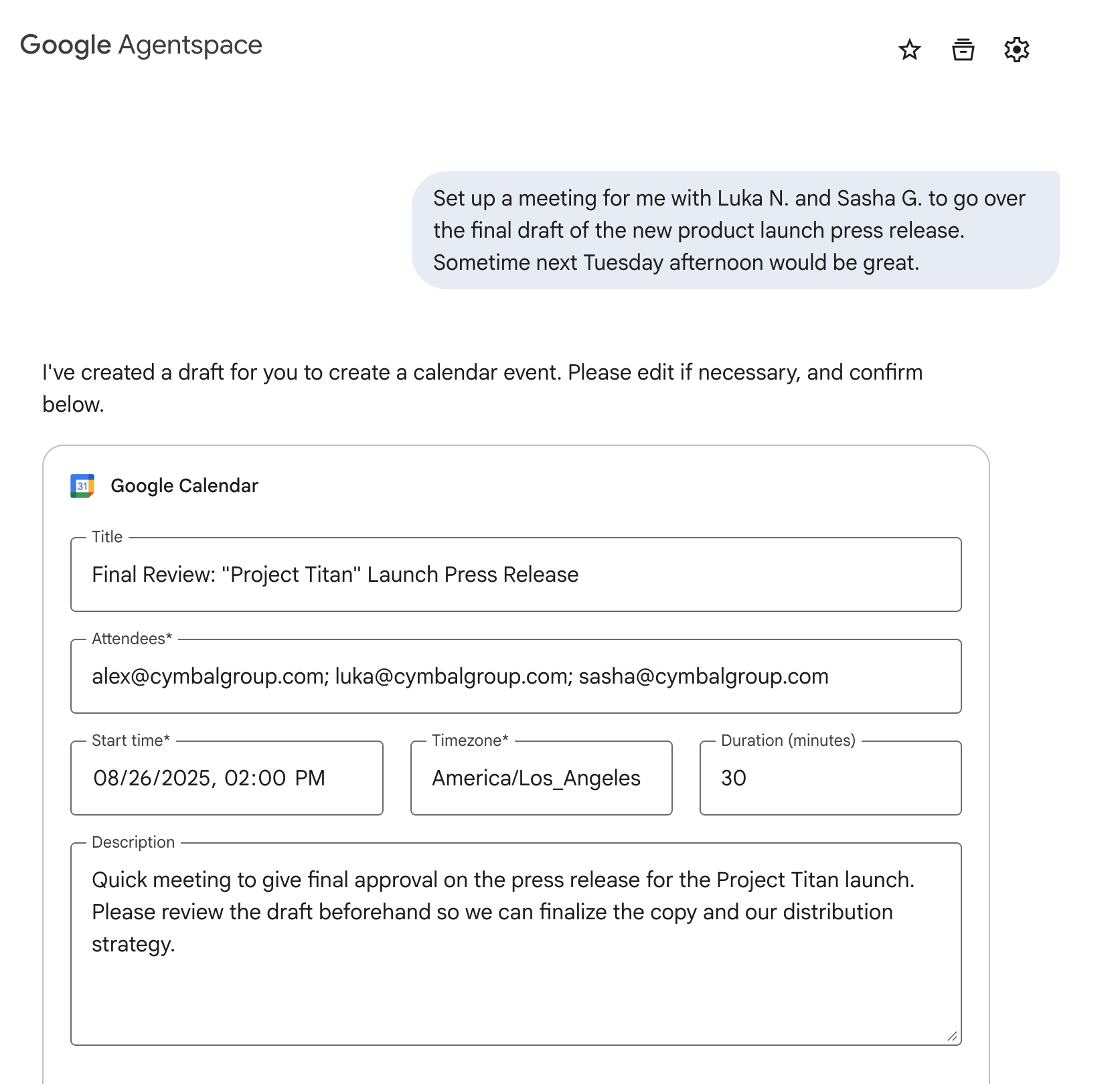 Schedule an event in Google Calendar