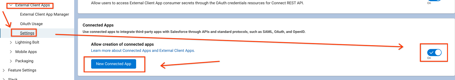 Find your app manager and create new connected app