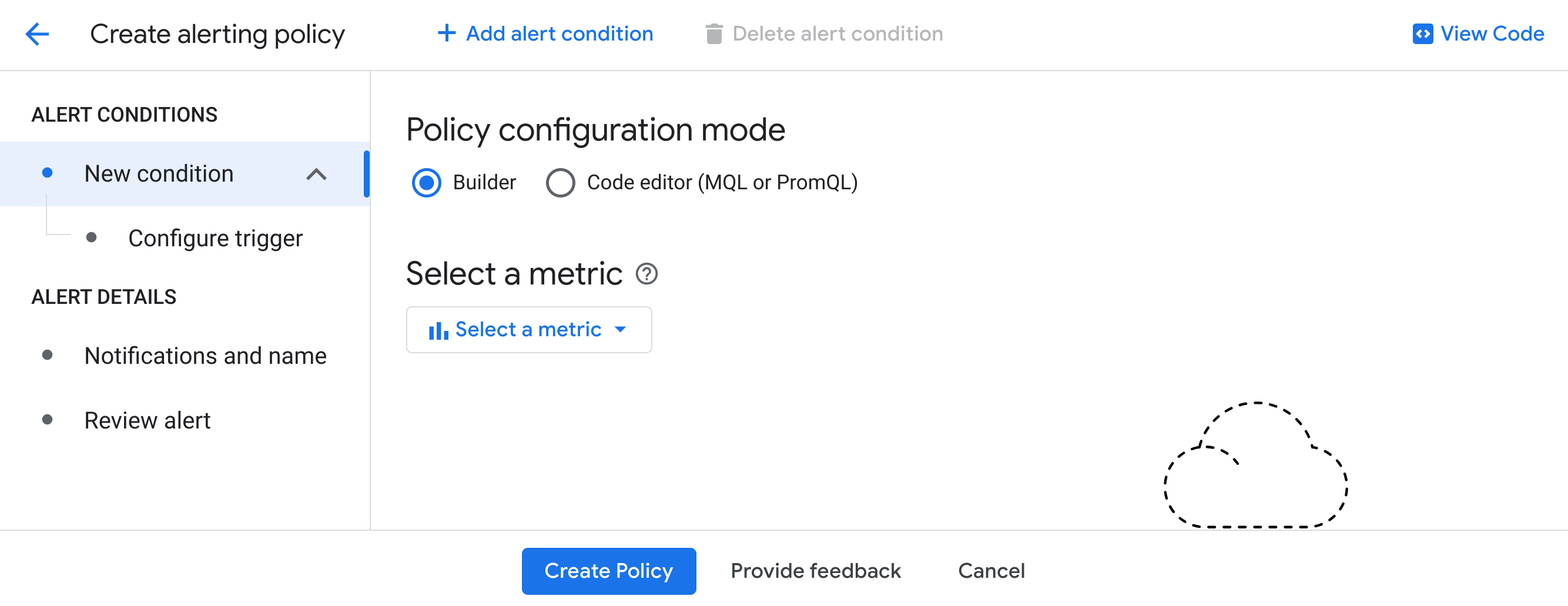 「Create alerting policy」(建立快訊政策) 頁面