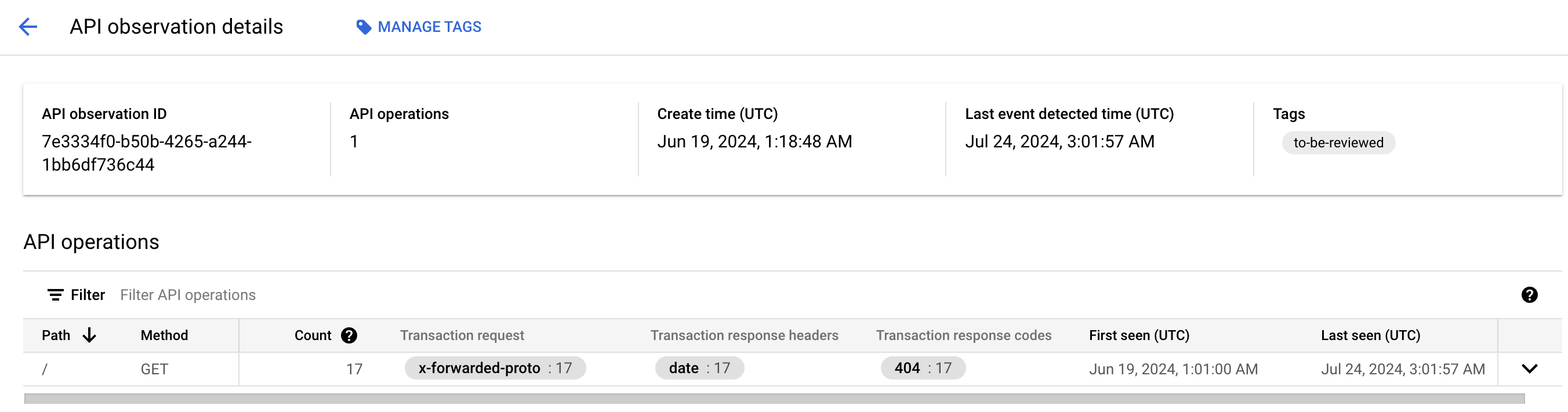 Details zum Beobachtungsjob von Shadow API Discovery