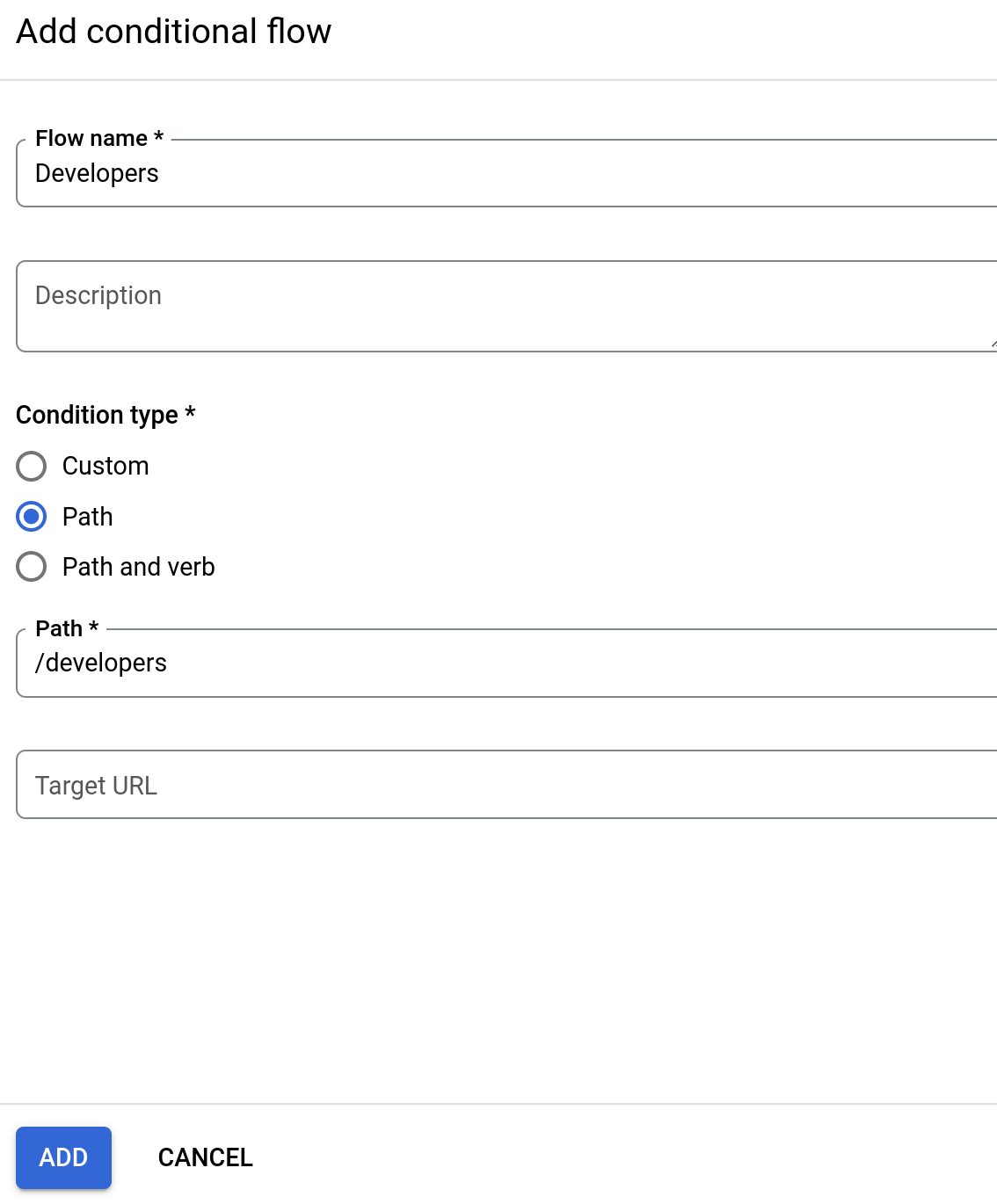 Add conditional flow dialog.