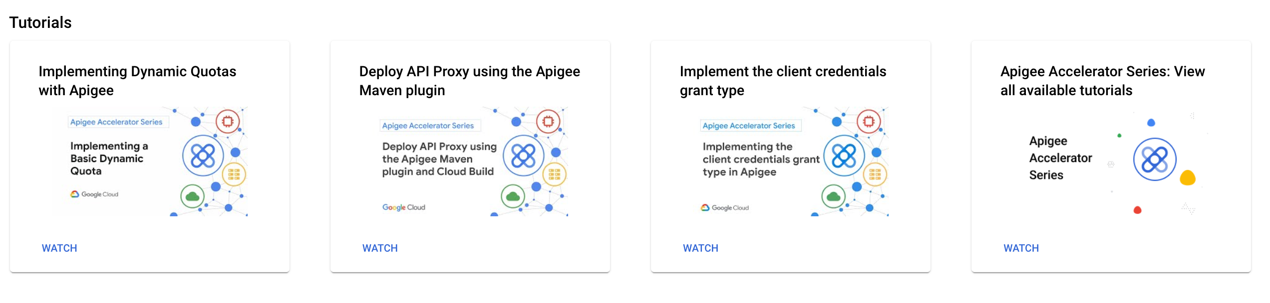 Apigee UI 總覽頁面中的教學課程