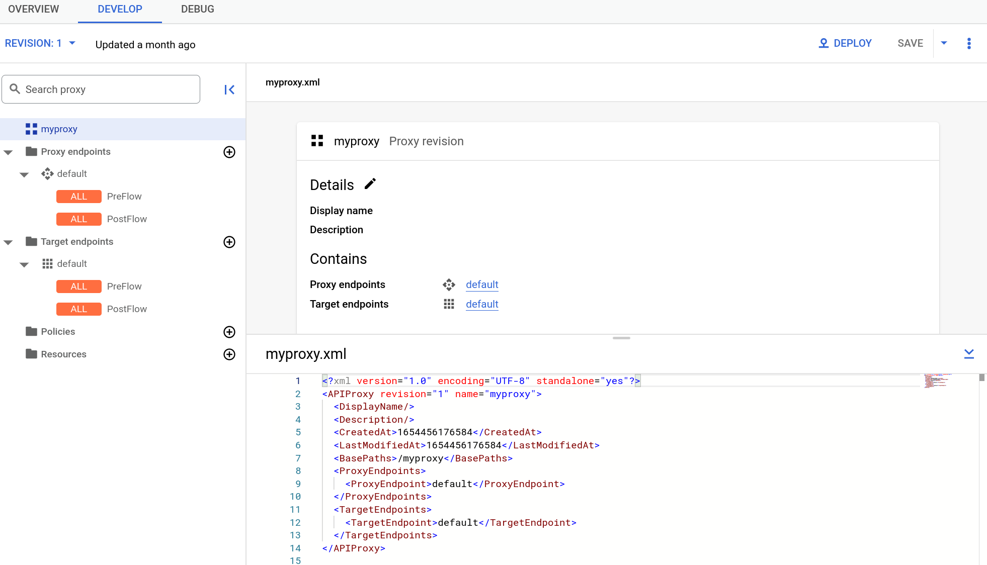 Vue &quot;Develop&quot; dans l&#39;éditeur de proxys