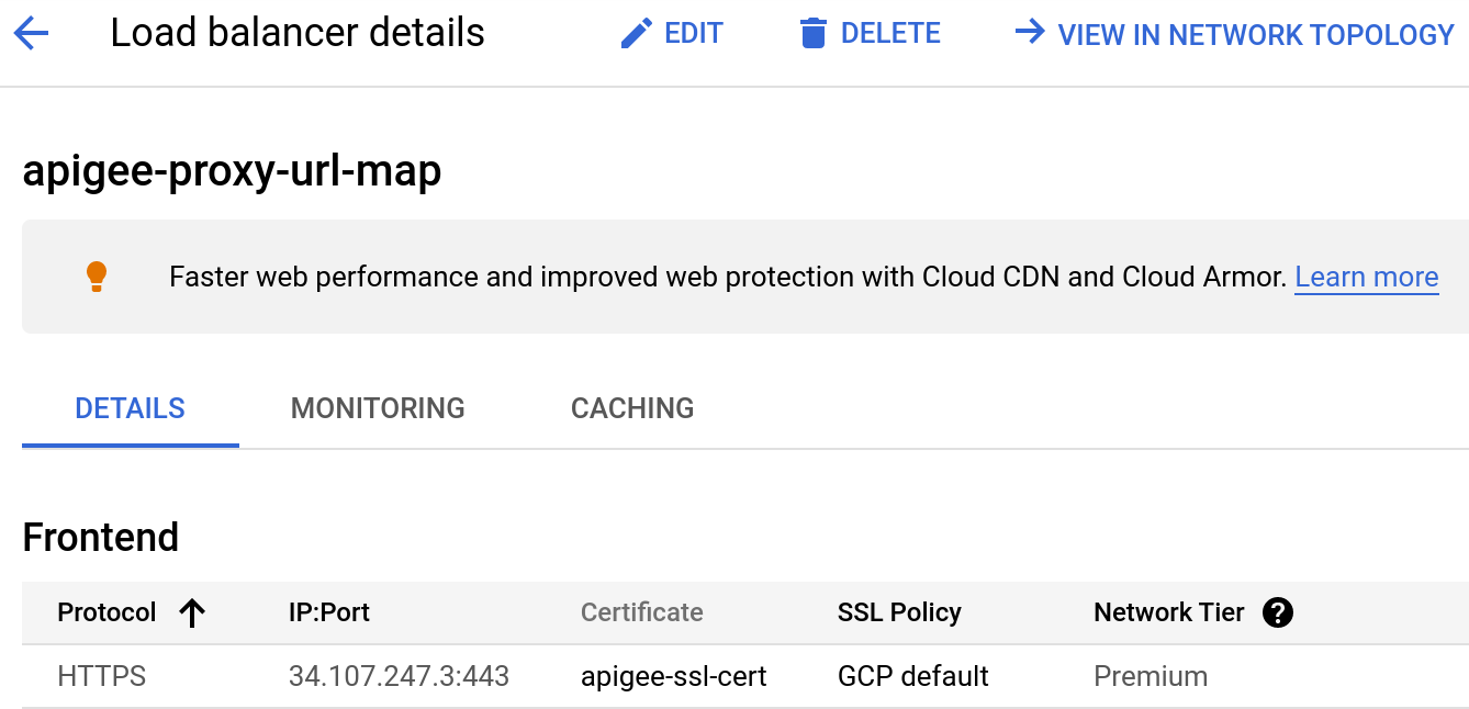 Google Cloud Platform 中的負載平衡器詳細資料頁面