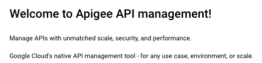 歡迎使用 Apigee 頁面。