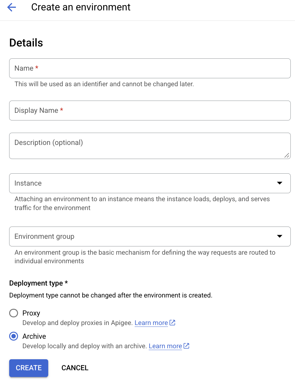 Cuadro de diálogo Entorno nuevo.