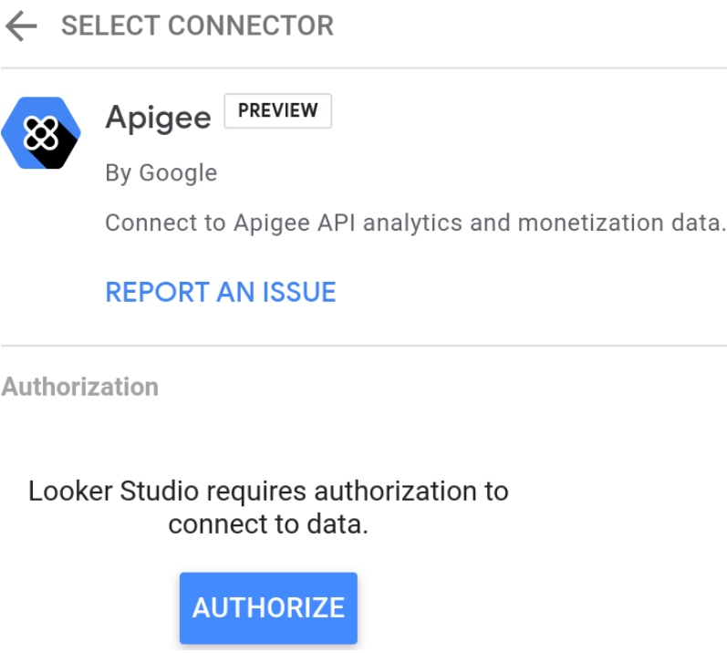 Pulsante Apigee nella pagina del report di Looker Studio.