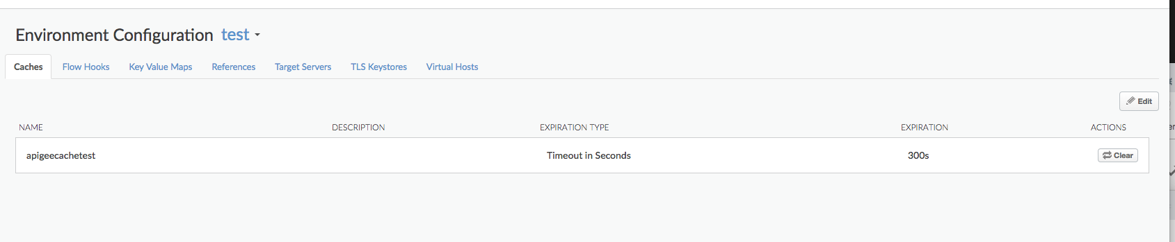 「Environment Configuration」(環境設定) 分頁中的「Caches」(快取) 分頁。