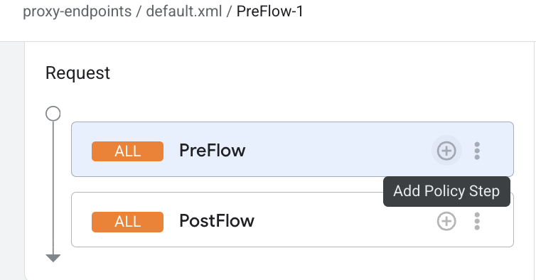 Pilih PreFlow untuk endpoint yang tercantum di bagian Proxy Endpoints.