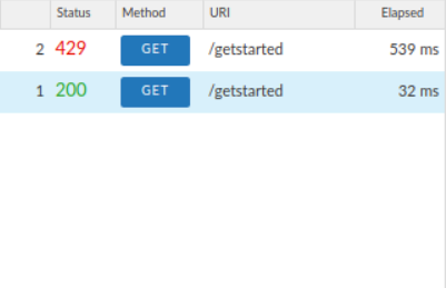 Sessione di debug nell&#39;interfaccia utente di Apigee con una risposta 200 e una risposta 429.