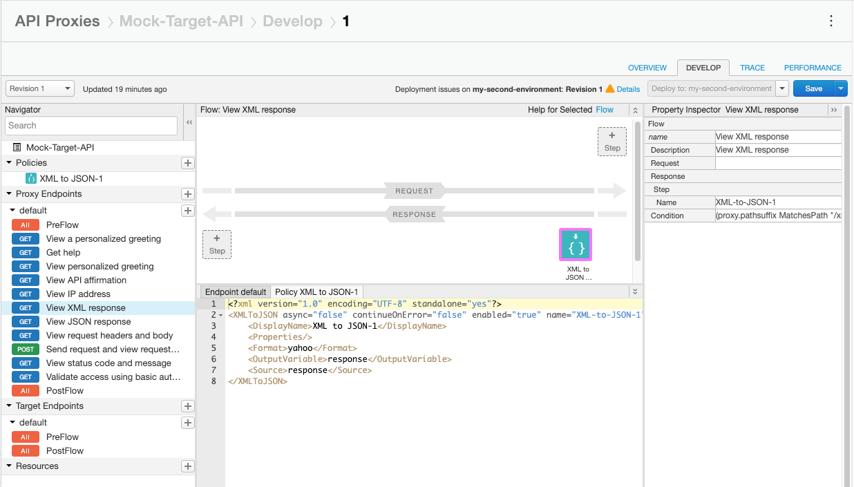 在流程中將 XML 轉換為 JSON 的政策