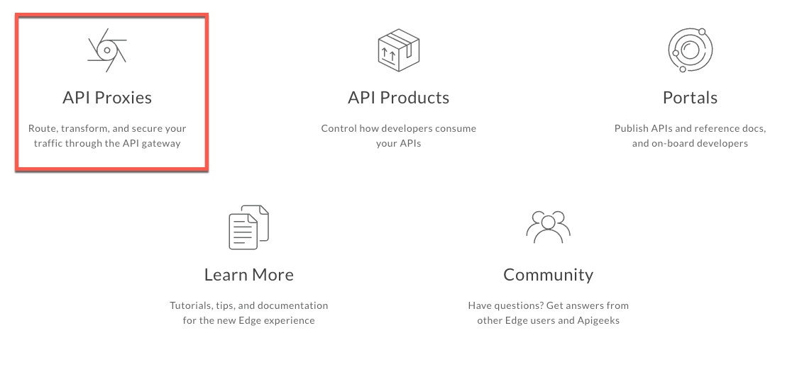 Cliquer sur &quot;API Proxies&quot; (Proxys d&#39;API) sur la page de destination