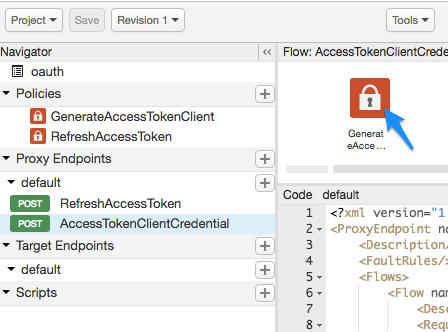 フロー図の GenerateAccessTokenClient ポリシー アイコン。