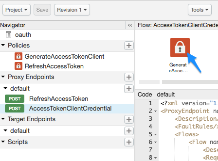 流程圖中的 GenerateAccessTokenClient 政策圖示。