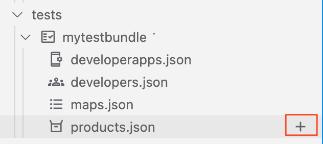 + wird angezeigt, wenn Sie den Mauszeiger über &quot;products.json&quot; positionieren.