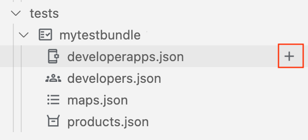 將游標置於 developerapps.json 上時，系統會顯示 +