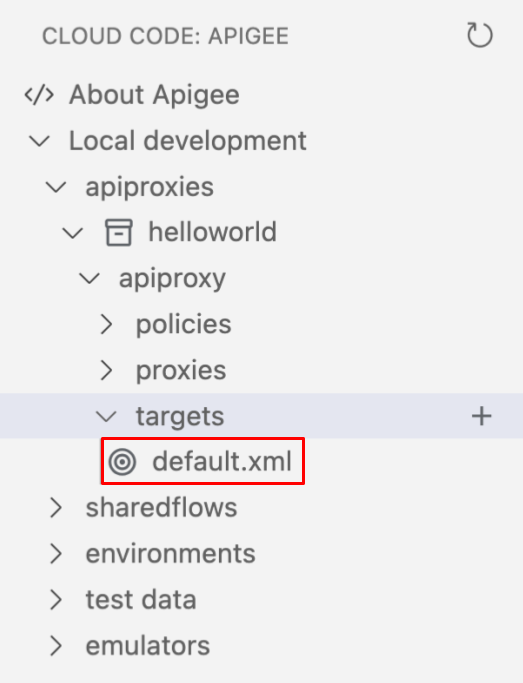 default.xml target endpoint file in the Apigee section