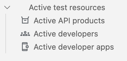 有效測試資源，包括 API 產品、開發人員和開發人員應用程式