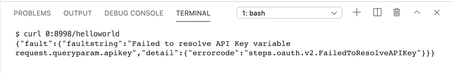 Memanggil API di tab terminal dan mendapatkan error otorisasi