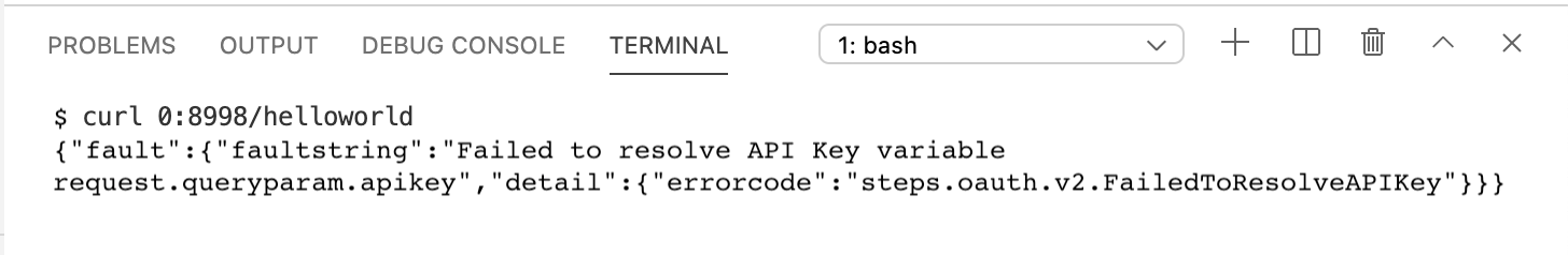 在終端機分頁中呼叫 API 並收到授權錯誤