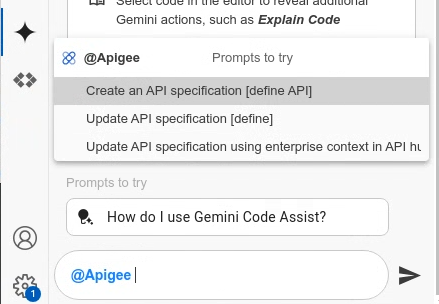 Cloud Code Gemini Code Assist chat window with Apigee tool