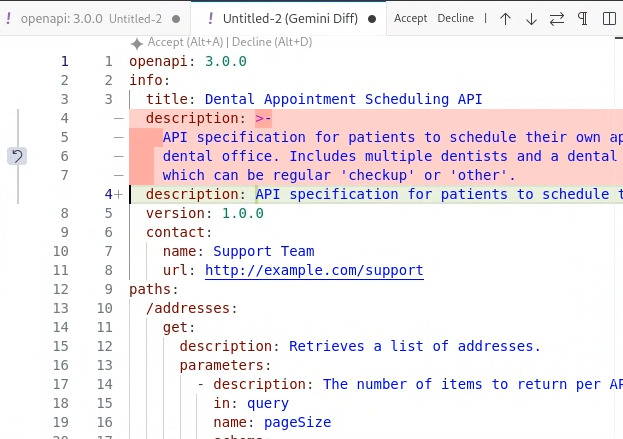 Cloud Code Gemini Code Assist edited code
