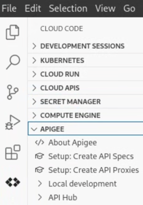 Apigee no Cloud Code mostrando o ícone na barra de atividades