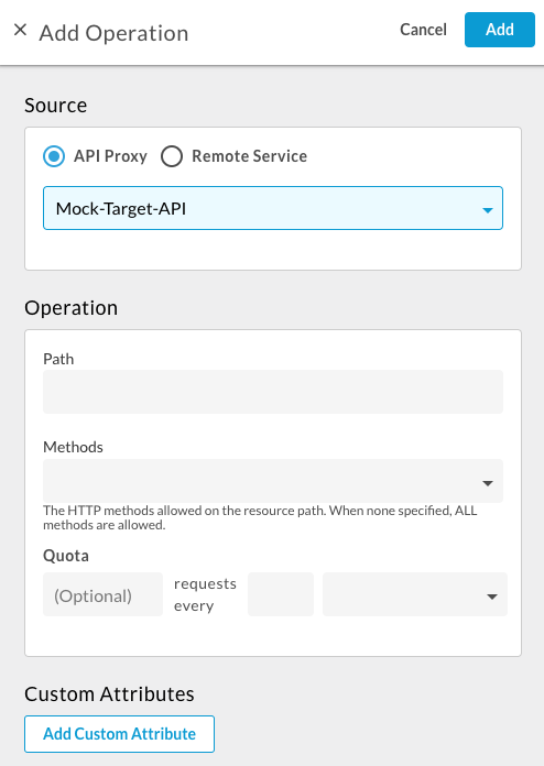 Menambahkan proxy Mock-Target-API API di dialog Add Operation